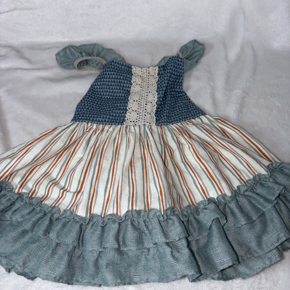 Ricrac and‎ Ruffles Mixed Print Tiered Dress 7 Boutique Twirl Whimsical Boho EUC